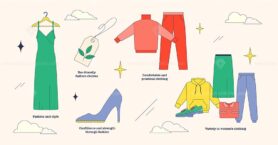 Womens apparel highlights eco-friendly fashion, comfort, and variety with dresses, sweaters, and shoes. Neubrutalism style collection