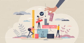 Work cooperation, partnership and teamwork for job task tiny person concept
