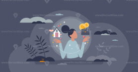 Work and life balance with career and family comparison tiny person concept