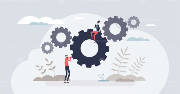 Workflow automation tools for work task optimization tiny person concept
