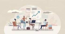 Working team and business group teamwork for success tiny person concept