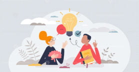 Youth education at studies and smart knowledge learning tiny person concept