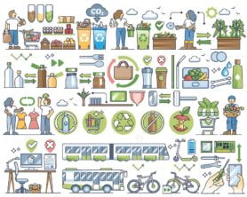 Zero waste lifestyle with resource material recycling outline collection set